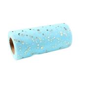 SQIANKUN Tulle Rotolo di Tulle Glitterato con Stelle Oro/Argento, 25 Iarde, Bobina da 14 cm, for Decorazioni Nuziali, Fai Te, Articoli for Feste Compleanno(Gold-Sky Blue)