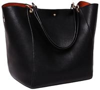 sqlp Borse da donna in pelle, grande shopper con manici, borsa per studenti, borsa da lavoro, Nero-grande, 28 x 21 x 29 cm