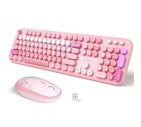 SQMD - Tastiera e mouse wireless, tastiera colorata retrò con tasti rotondi, 2,4 GHz, USB full-size e mouse, set per Mac, PC, desktop, laptop (rosa colorato)