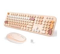 SQMD - Tastiera e mouse wireless, tastiera colorata retrò con tasti rotondi, 2,4 GHz, USB full-size e mouse, set per Mac, PC, desktop, laptop (giallo colorato)