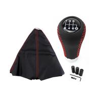 Sqnbra Pomello Del Cambio Universale Per Auto Con Leva E Cuffia Set Accessori Per Interni In Pelle PU 5/6 Velocità Pomello Cambio Testa(6 speed-Red-Line)
