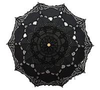 SQOIKOS Ombrello parasole in pizzo vintage, per matrimonio, matrimonio, decorazione per foto, tea party, taglia adulto (nero)