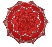 SQOIKOS Ombrello parasole in pizzo vintage, per matrimonio, matrimonio, decorazione per foto, tea party, 81 cm, taglia adulto (rosso)