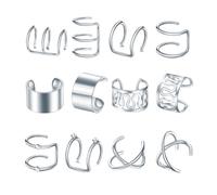 SQOYEI 12 Pezzi Discoteca Orecchini Senza Buco per I Viaggi, Festa Riutilizzabile Ear Cuff Facile Da Indossare Orecchini a Clip per Cheongsam(Silver 12PCS)