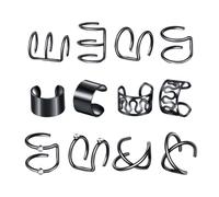 SQOYEI 12 Pezzi Discoteca Orecchini Senza Buco per I Viaggi, Festa Riutilizzabile Ear Cuff Facile Da Indossare Orecchini a Clip per Cheongsam(Black 12PCS)