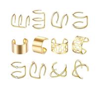 SQOYEI 12 Pezzi Discoteca Orecchini Senza Buco per I Viaggi, Festa Riutilizzabile Ear Cuff Facile Da Indossare Orecchini a Clip per Cheongsam(Gold 12PCS)
