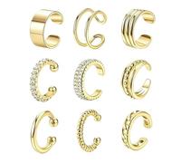 SQOYEI 9/12/18/24 Pezzi Cartilagine Fake Piercing Ear Cuff Regolabile, Portatile Orecchini a Clip per Riunioni Di Famiglia, Viaggio Orecchini Senza Buco(Gold 9PCS)