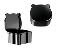 SQOYEI Contenitore per Dentiere Bagno per Dentiere con Coperchio Grande Capacità, Porta Apparecchio Denti per Protesi Totali con Cestello di Scarico Viaggio(Nero)