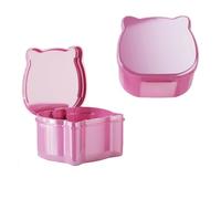 SQOYEI Contenitore per Dentiere Bagno per Dentiere con Coperchio Grande Capacità, Porta Apparecchio Denti per Protesi Totali con Cestello di Scarico Viaggio(Pink)