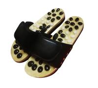 SQOYEI Fatto a Mano Scarpe da Massaggio Ciottolo Pantofole per Digitopressione per La Fascite Plantare, Regolabile Pantofole per Massaggio Antiscivolo(Black,35-36EU_RAINFLOWER STONES)