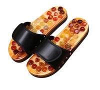 SQOYEI Fatto a Mano Scarpe da Massaggio Ciottolo Pantofole per Digitopressione per La Fascite Plantare, Regolabile Pantofole per Massaggio Antiscivolo(Black,39-40EU_AGATE STONES)