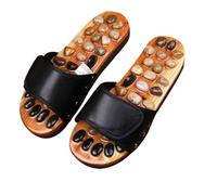 SQOYEI Fatto a Mano Scarpe da Massaggio Ciottolo Pantofole per Digitopressione per La Fascite Plantare, Regolabile Pantofole per Massaggio Antiscivolo(Black,35-36EU_PEBBLES)