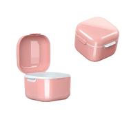 SQOYEI Multifunzionale Porta Bite Dentale Portatile Porta Apparecchio Denti con Coperchio, a Prova di perdite con Cestello di Scarico per Protesi Totali(Pink)