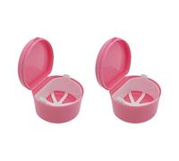 SQOYEI Ventilazione Porta Apparecchio Denti per Protesi Totali Porta Bite Dentale con Cestello di Scarico, Portatile per Apparecchi Ortodontici Trasparenti Viaggio(2 Pcs,Pink)