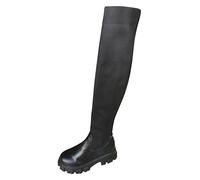 Squ High Are Color Moda Donna Stivali Tacco Over-The-Ginocchio Solido Caviglia per le Donne, Nero , 38.5 EU