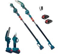 SQUADO Kit Giardinaggio 3 in 1, Motosega a Batteria 15 cm, Forbice Potatura Elettrica, Asta Telescopica 128-248 cm, 2 Batterie