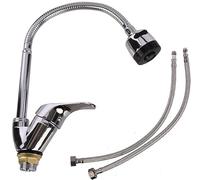 SQUADO Rubinetto Cucina a Canna Alta Flessibile Pieghevole - Miscelatore Monocomando Orientabile 360° con Doccetta a Doppio Getto - Ottone Cromato Monoforo