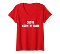 Squadra Cross Country Maglietta con Collo a V, Donna, Rosso, S