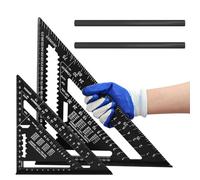 Squadra da carpentiere, 2 pezzi (180 mm e 300 mm / 7"-12") - Strumento di precisione per angoli retti, squadra da carpentiere in metallo per misurazioni precise a 45° e 90°, con perno piatto. (Nero)