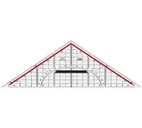 Squadra da disegno, ipotenusa da 25 cm, con indicazioni e scala 180°-1°, linea di 45°, trasparente
