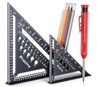 Squadra da Falegname 5 in 1, Squadra Combinata per Legno con 7‘’ e 12‘’, Righello Angolare Multiuso in Alluminio con Funzione di Foratura, con Matita Carpentiere e Ricariche Mine