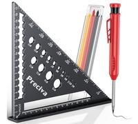 Squadra da Falegname con Matita, Squadrette Carpentiere in Alluminio 180mm, Regolo Triangolare Multifunzionale per Falegnameria di Misurazione Angoli Linee e Fori, Squadra 45 Gradi Metallo