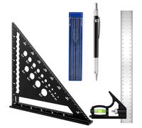 Squadra Falegname 185 mm, Quadrata Combinata in Alluminio Multifunzionale Righello 300 mm, Matita Carpentiere con 12 Ricariche per Carpentieri Misurare et Segnare
