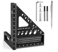 Squadra per falegname 3D multi-angolo 8mm in lega di alluminio nero, Squadra da carpentiere con matita metallica automatica 2,0mm e miniere di ricambio, strumento di misura 22,5°-90° per falegnameria