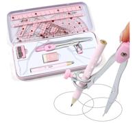 squadrette,compasso,Goniometro,Righello,kit disegno scuola rosa, custodia met...