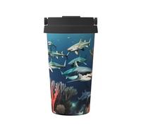 Squali sotto il mare Stampato thermos sottovuoto, tazza di caffè portatile, tazza di acqua fitness ufficio