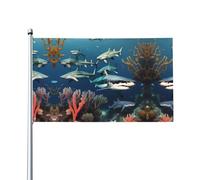 Squali sotto il mare Stampe bandiere decorative per esterni 0,9 x 1,5 m leggere e belle adatte per cortili all'aperto e celebrazioni di festival.