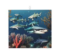 Squali sotto il mare Stampe Piano di lavoro della cucina Tappetino assorbente assorbente e antiscivolo per stoviglie Lavello da cucina