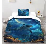 Squalo celeste stellato blu Set Di Biancheria Da Letto Artee Copripiumino 2 Pezzi Comfort Fibra Ultra-fine Per Bambini, E Federa A Cerniera Set Copripiumino Single（135x200cm）