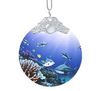 Squalo che nuota sotto il mare ornamento della palla di Natale con il gancio, decorazione di vetro da 3,3 pollici con stampa completa dell'involucro