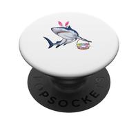 Squalo con cestino pasquale e orecchie da coniglietto Happy Easter divertente PopSockets PopGrip Adesivo