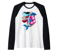 Squalo estivo fresco con bevanda al cocco divertente vacanza al mare Maglia con Maniche Raglan