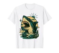 Squalo feroce Che rompono Le Onde | Vintage Nautical Tattoo Art Maglietta