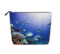 Squalo galleggiante sotto il mare stampa singolo strato artificiale di canapa borsa per cosmetici con cerniera accessori per cosmetici da donna, nero, taglia unica, nero, taglia unica, Nero, One Size