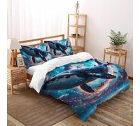 Squalo sognante Set Di Biancheria Da Letto animalee Copripiumino 2 Pezzi Morbidezza Cotone Per Coppia Adulti Doppia Con Cerniera E Federa Double（200x200cm）