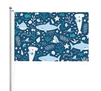 Squalo sorridente Animali marini Pesci Stelle marine Blu,Bandiera da giardino, bandiera decorativa da cortile, bandiera bifacciale, 2x3 piedi, per esterni e interni