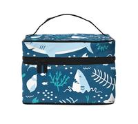Squalo sorridente, animali marini, pesci, stelle marine, blu, borsa da viaggio per il trucco da donna, grande organizer per cosmetici