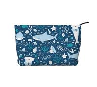 Squalo sorridente Animali marini Pesci Stelle marine Blu, Borsa per cosmetici in velluto a coste Borsa per il trucco Borsa da viaggio portatile