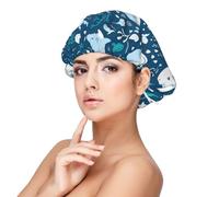 Squalo sorridente Animali marini Pesci Stelle marine Blu,Cuffia da notte in raso per adulti - Cuffia da notte elastica per donna, copricapelli per la notte