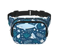 Squalo sorridente Animali marini Pesci Stelle marine Blu, Marsupio quadrato a doppio strato, borsa da viaggio, marsupio casual
