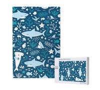 Squalo sorridente Animali marini Pesci Stelle marine Blu,Puzzle in legno da 1000 pezzi per adulti e adolescenti