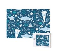 Squalo sorridente Animali marini Pesci Stelle marine Blu,Puzzle in legno da 300 pezzi per famiglie, per adulti e adolescenti, decorazioni per la casa