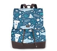 Squalo sorridente Animali marini Pesci Stelle marine Blu,Zaino da donna, impermeabile, leggero, in pelle PU, alla moda, da viaggio