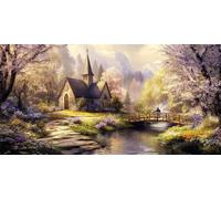 Square Diamond Painting kit Completo, DIY 5d Diamond Painting Foresta delle Fiabe Grandi Dimensioni, Ponte Sul Fiume Pittura Diamante per Adulti, Decorazione per Casa e Pareti 160x80 cm (WL75)