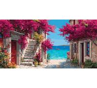 Square Drill Diamond Painting Vista Sul Mare, 5D Diamond Painting Kit Completo Città dei Fiori 60x120cm, Quadrato Diamantini Crystal Art Disegni con Perline da Attaccare per Decorazione Casa (SQ42)