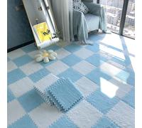 Square EVA Plush Foam Puzzle Mat 12x12 inches Pack Of 12 Multicolor 0.6-1 cm(Light Blue+white,0.6cm)